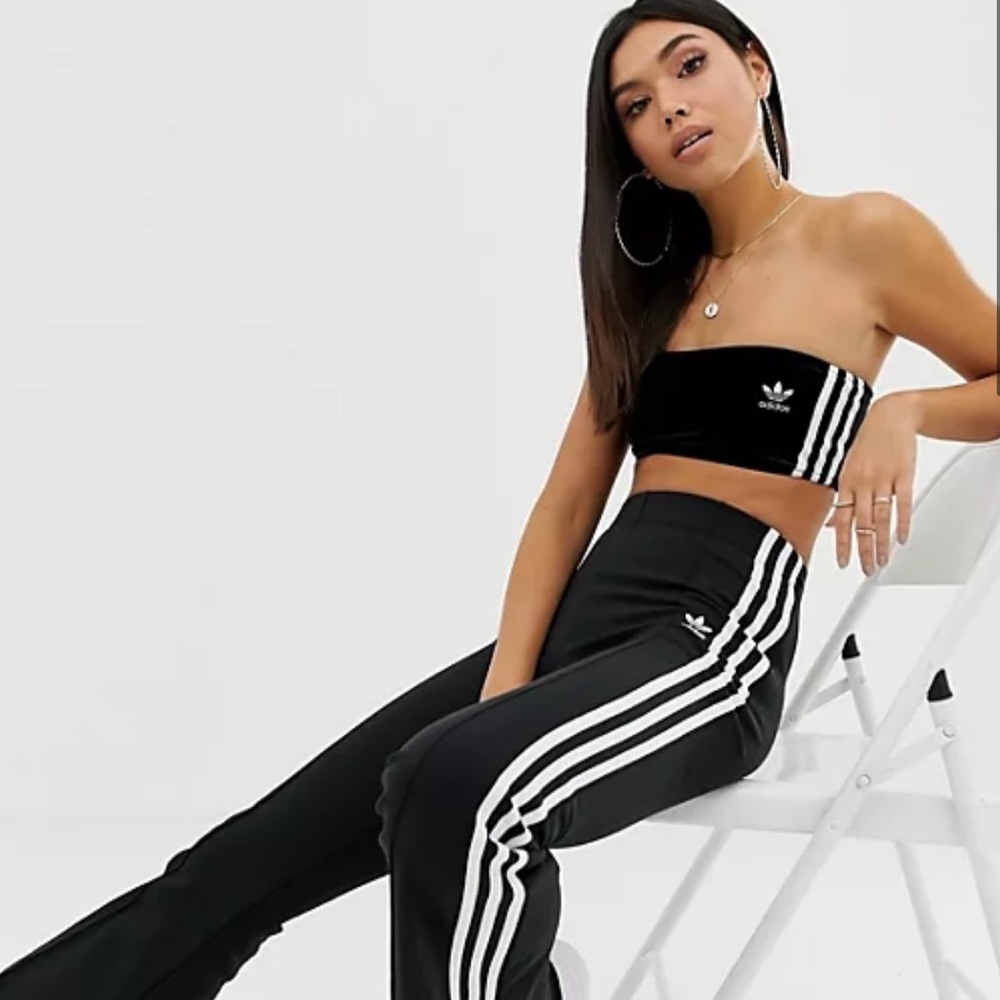 adidas Black and White Three-Stripe Bandeau Top